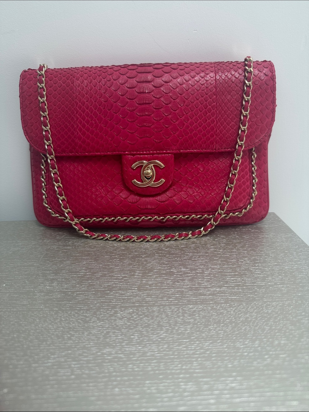 CHANEL hot pink  Python Flap bag